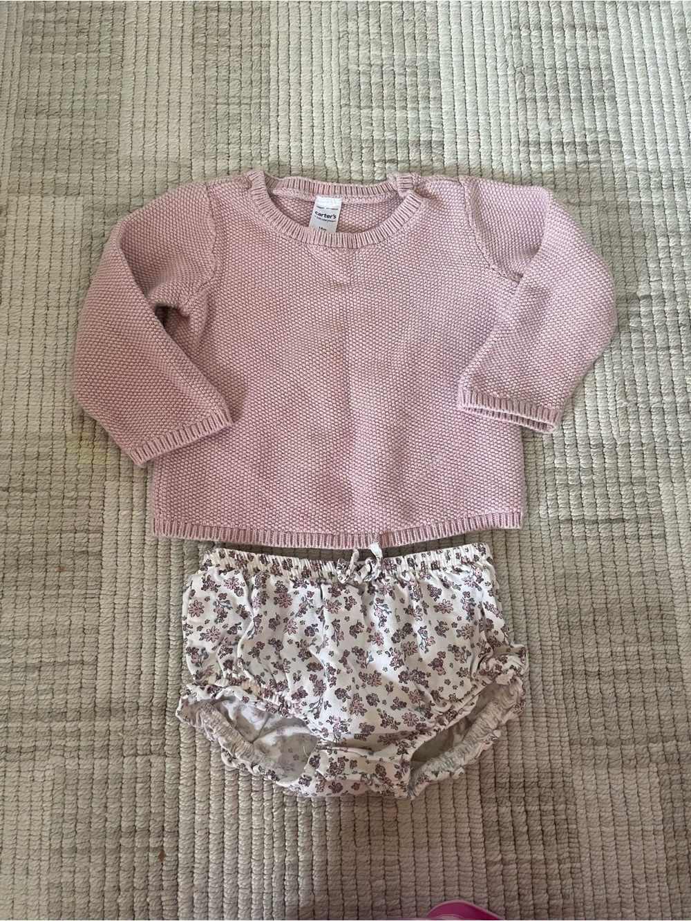 Carter's Dusty Pink Knit Sweater with Floral Bloomers